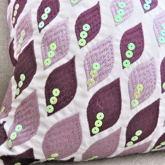 Purple Embroidered Sequined Pillow with Leaf Pattern Accent Pillow.....1224 - Picture 2 of 7